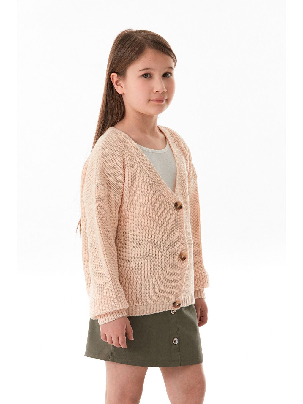 Pembe Düğmeli Kız Çocuk Triko Hırka-3