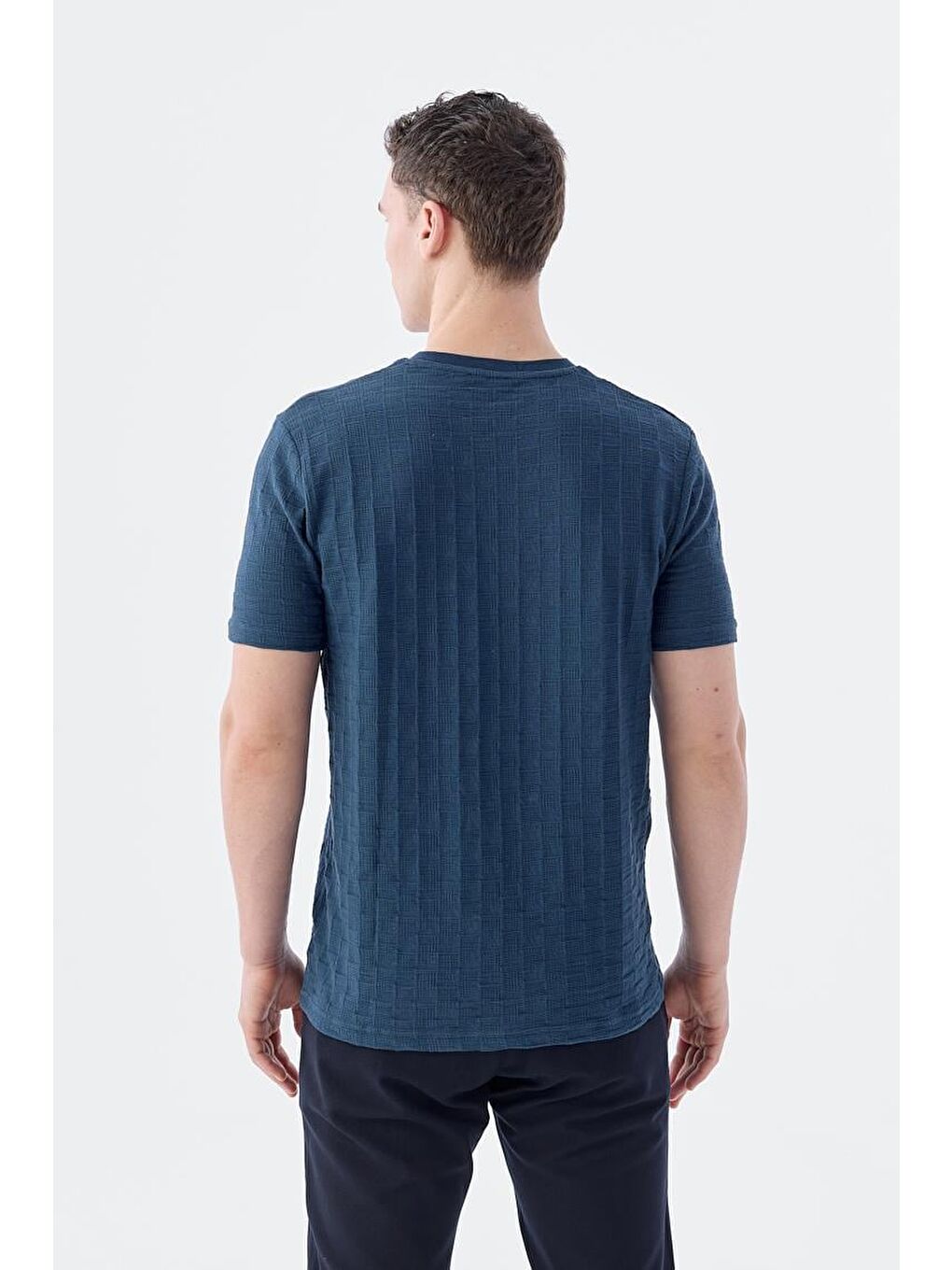 Lacivert Slim Fit Triko Bisiklet Yaka T-Shirt-3