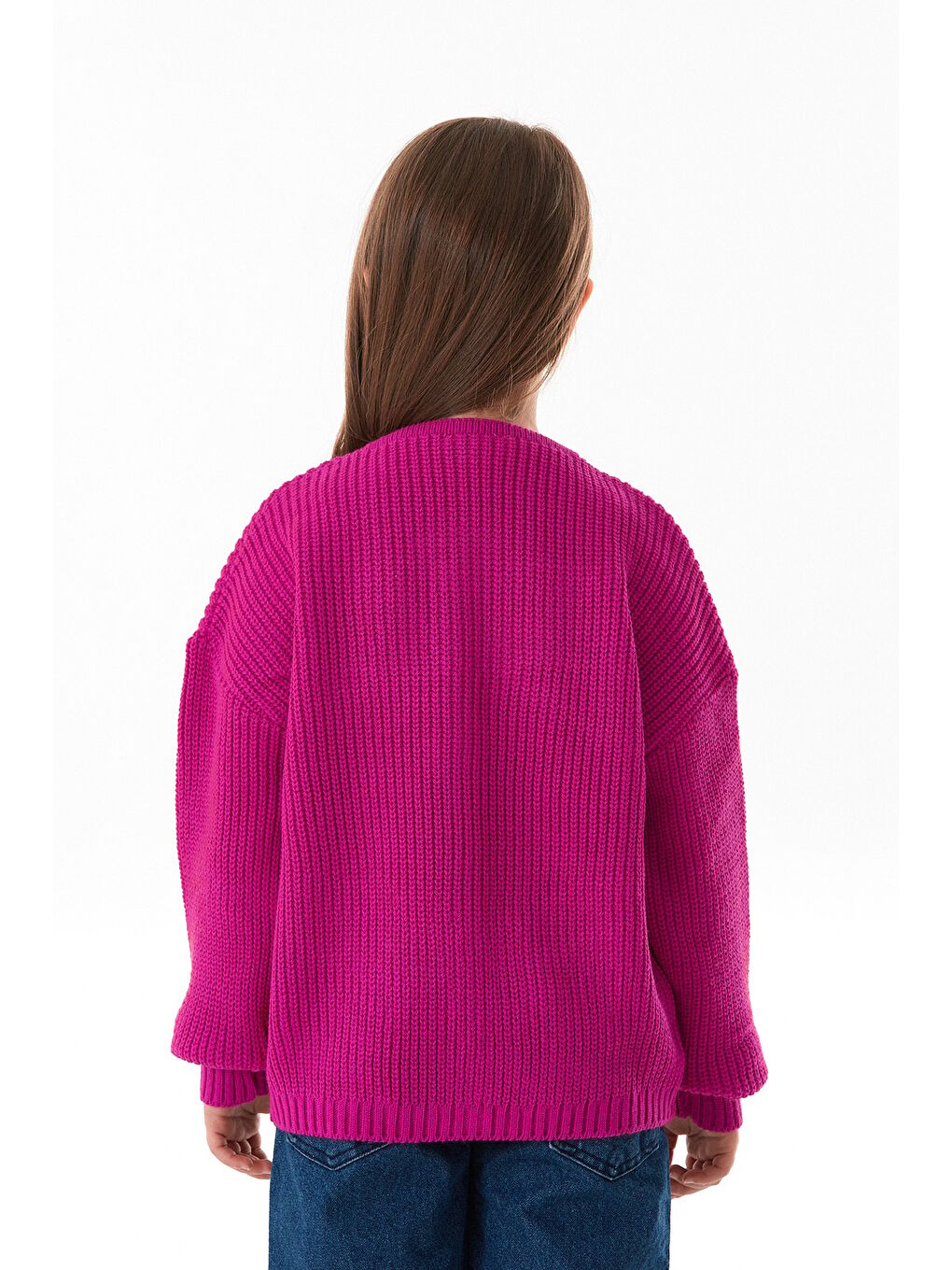 Fuşya Düğmeli Kız Çocuk Triko Hırka-4