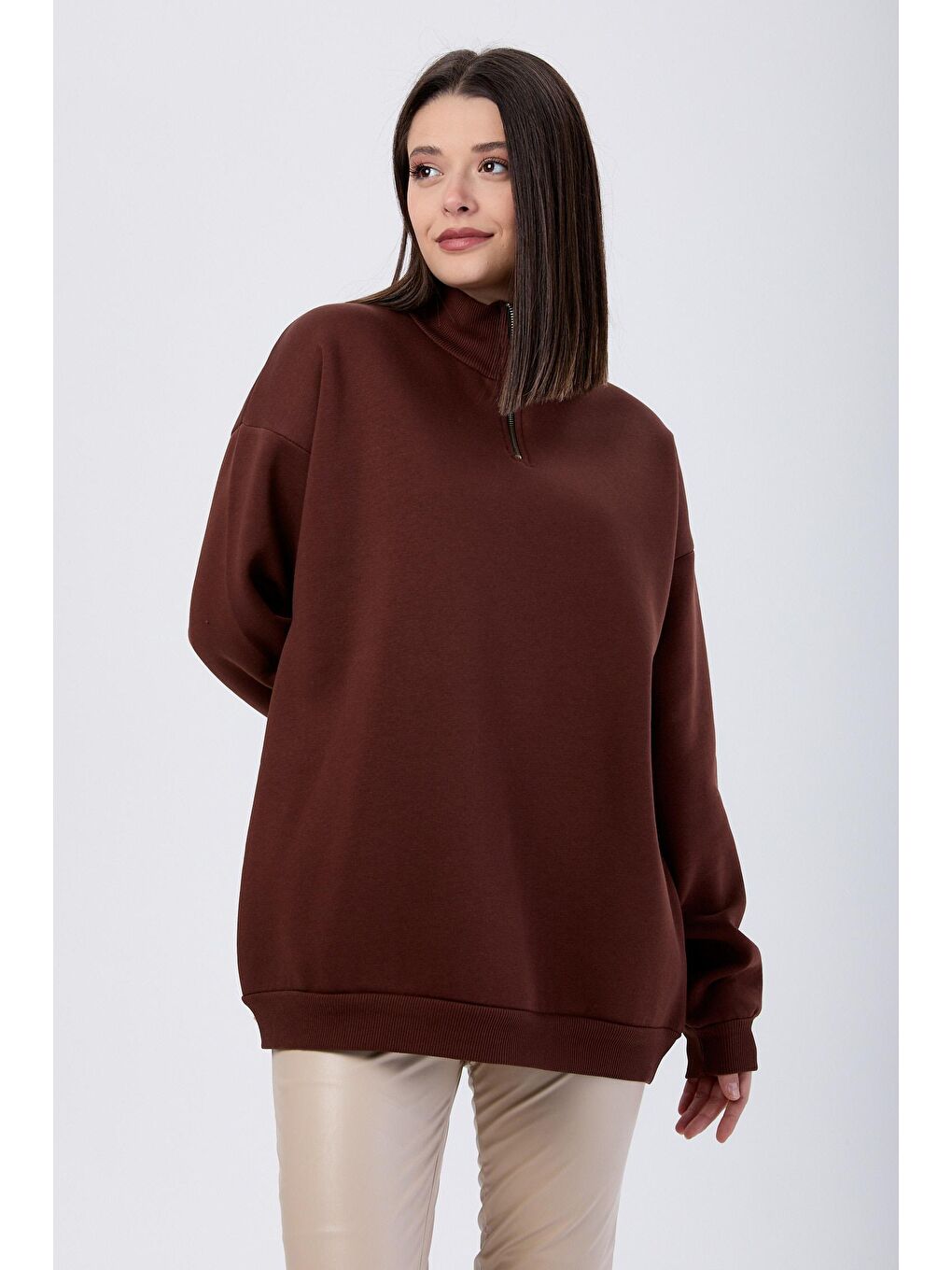 Yarım Balıkçı Yaka Kadın Kahverengi Sweat - 24109