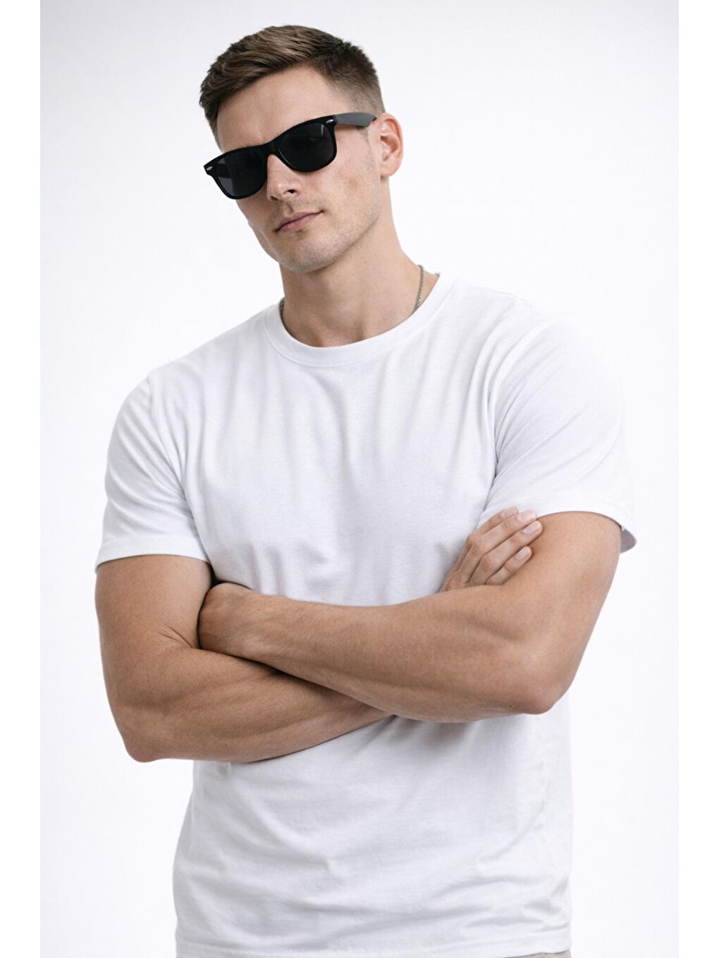 Beyaz Erkek/Unisex Bisiklet Yaka Basic Tişört %100 Pamuk - 371-1