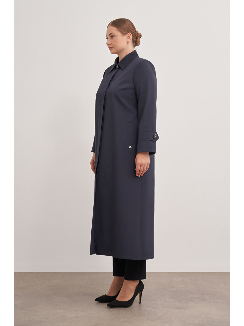 Lacivert 7647112 Çan Kesim Trençkot-1