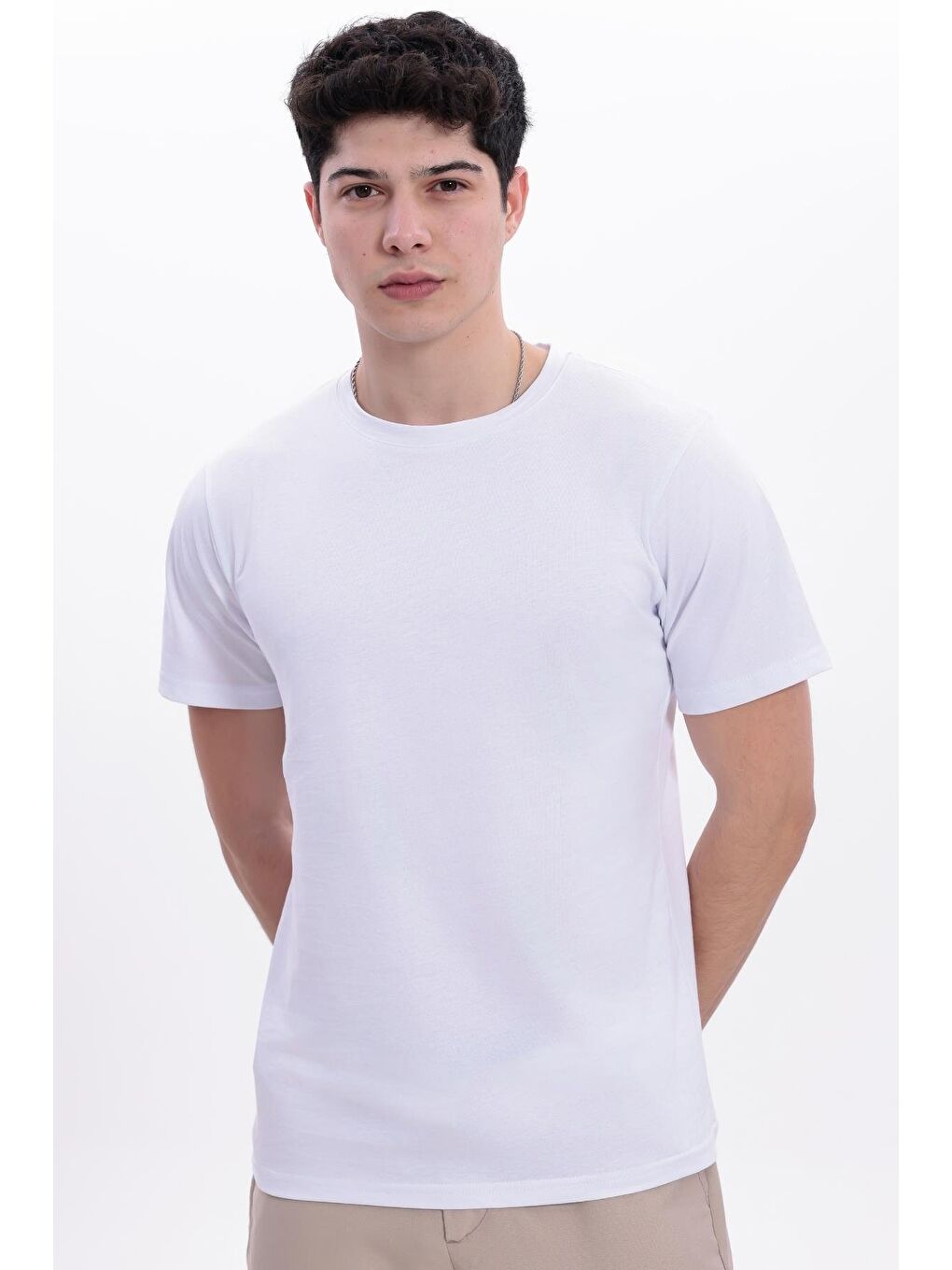 Beyaz Erkek/Unisex Bisiklet Yaka Basic Tişört %100 Pamuk - 371-3