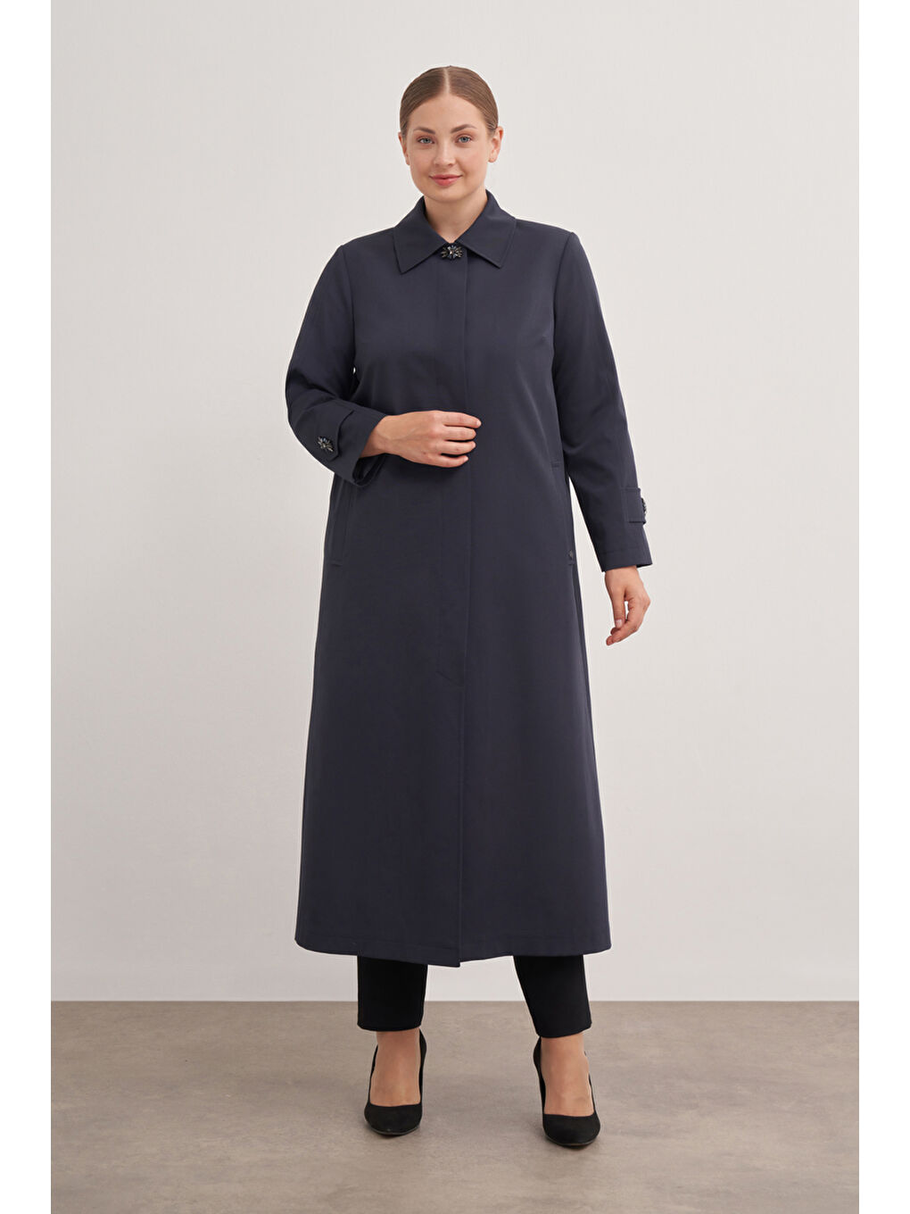 Lacivert 7647112 Çan Kesim Trençkot-2