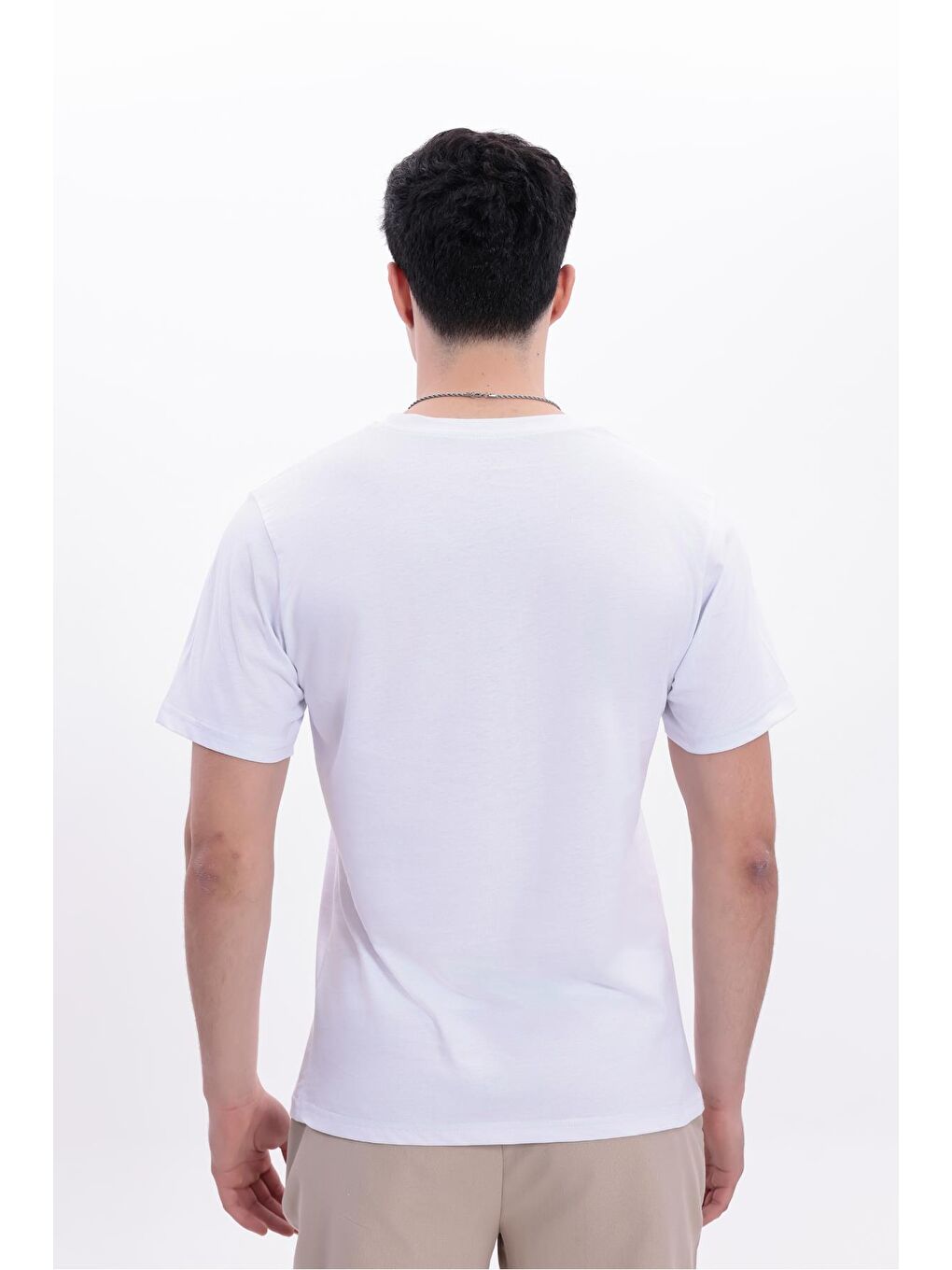 Beyaz Erkek/Unisex Bisiklet Yaka Basic Tişört %100 Pamuk - 371-6