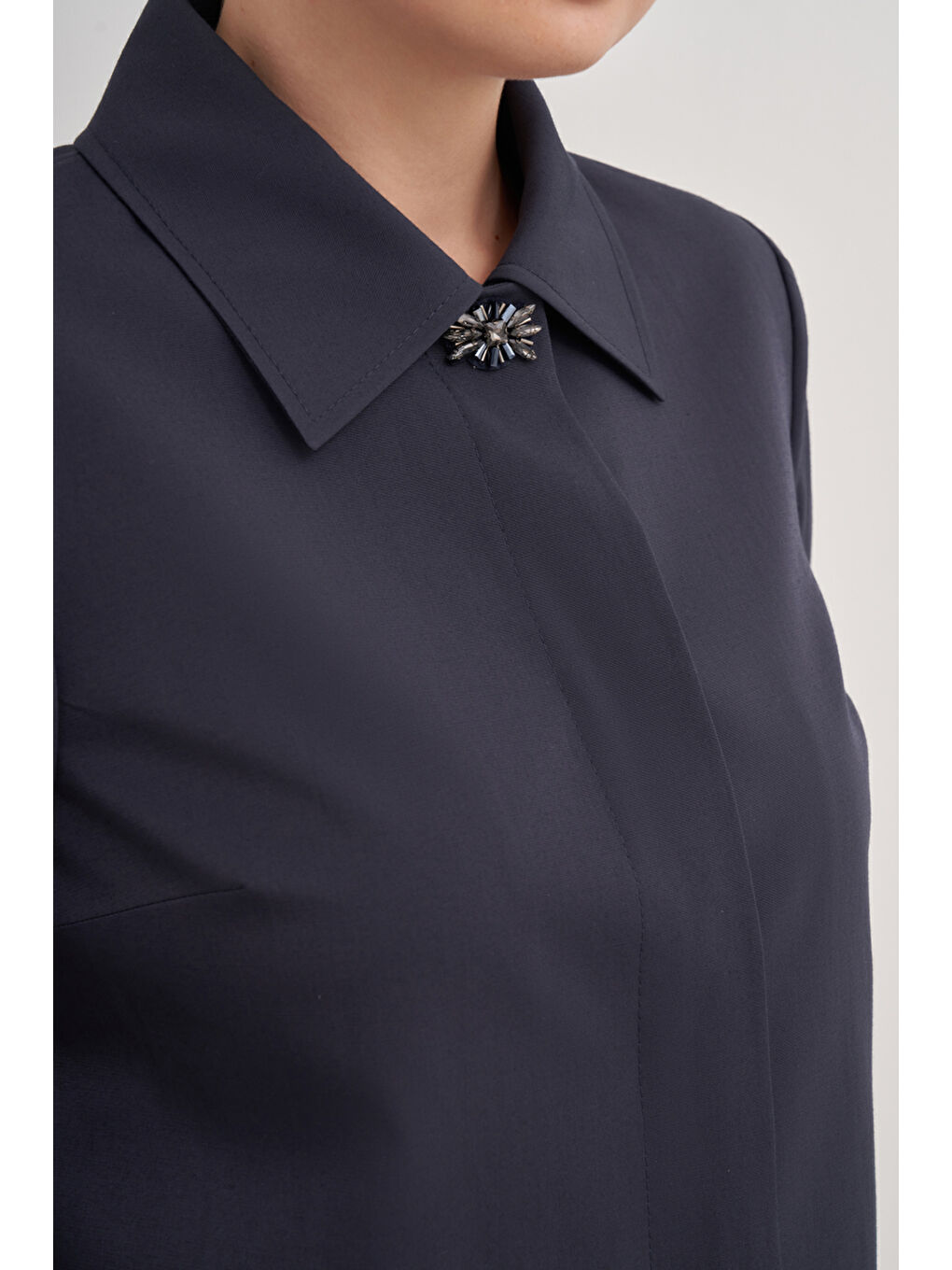 Lacivert 7647112 Çan Kesim Trençkot-3