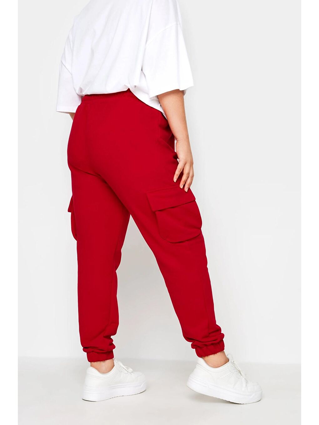 Kırmızı Büyük Beden Paçası Lastikli Cep Detaylı Kargo Jogger Pantolon 302773-4