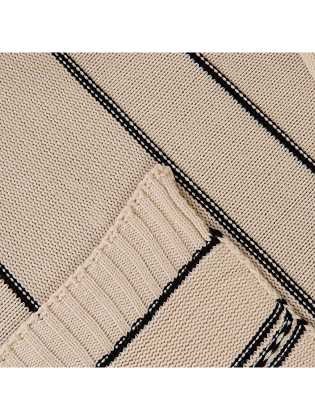 Soft Çizgili Triko Koltuk Şalı - Ekru - 120x160 cm-1