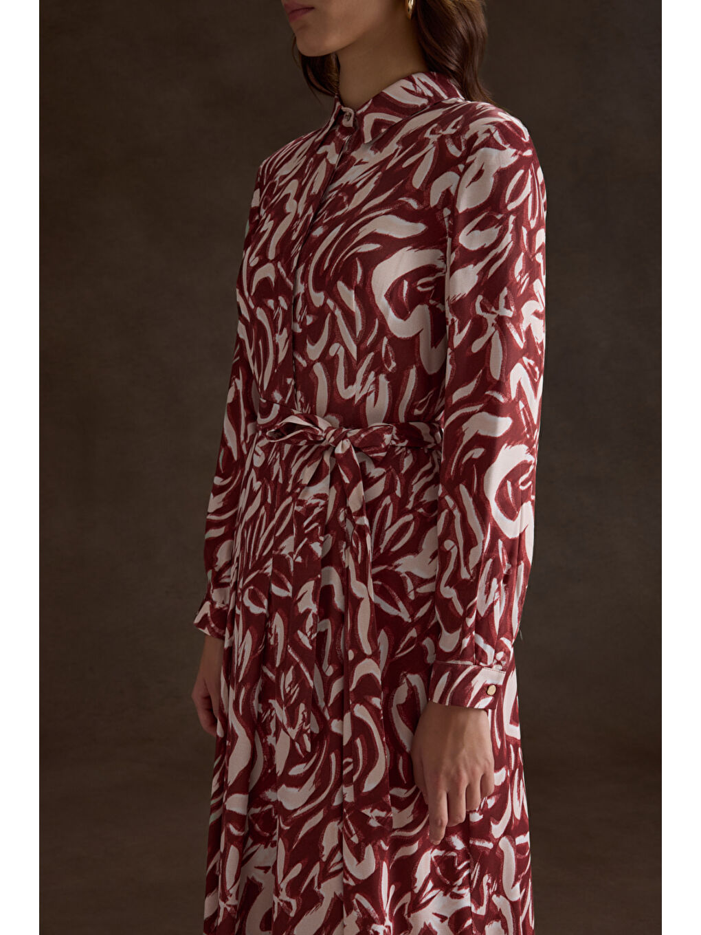 Bordo Desenli Viscon Elbise-2