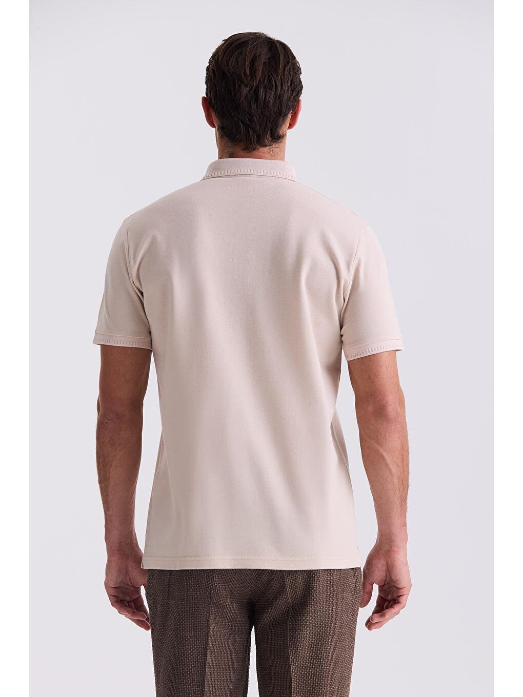 Bej Slim Fit %100 Pamuk Merserize Polo Yaka T-Shirt-3