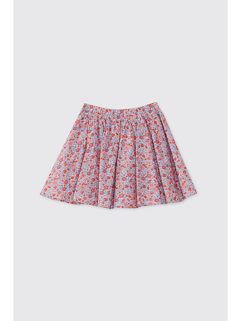 Kırmızı Liberty Kumaş Kız Çocuk Çiçek Desenli Etek-2