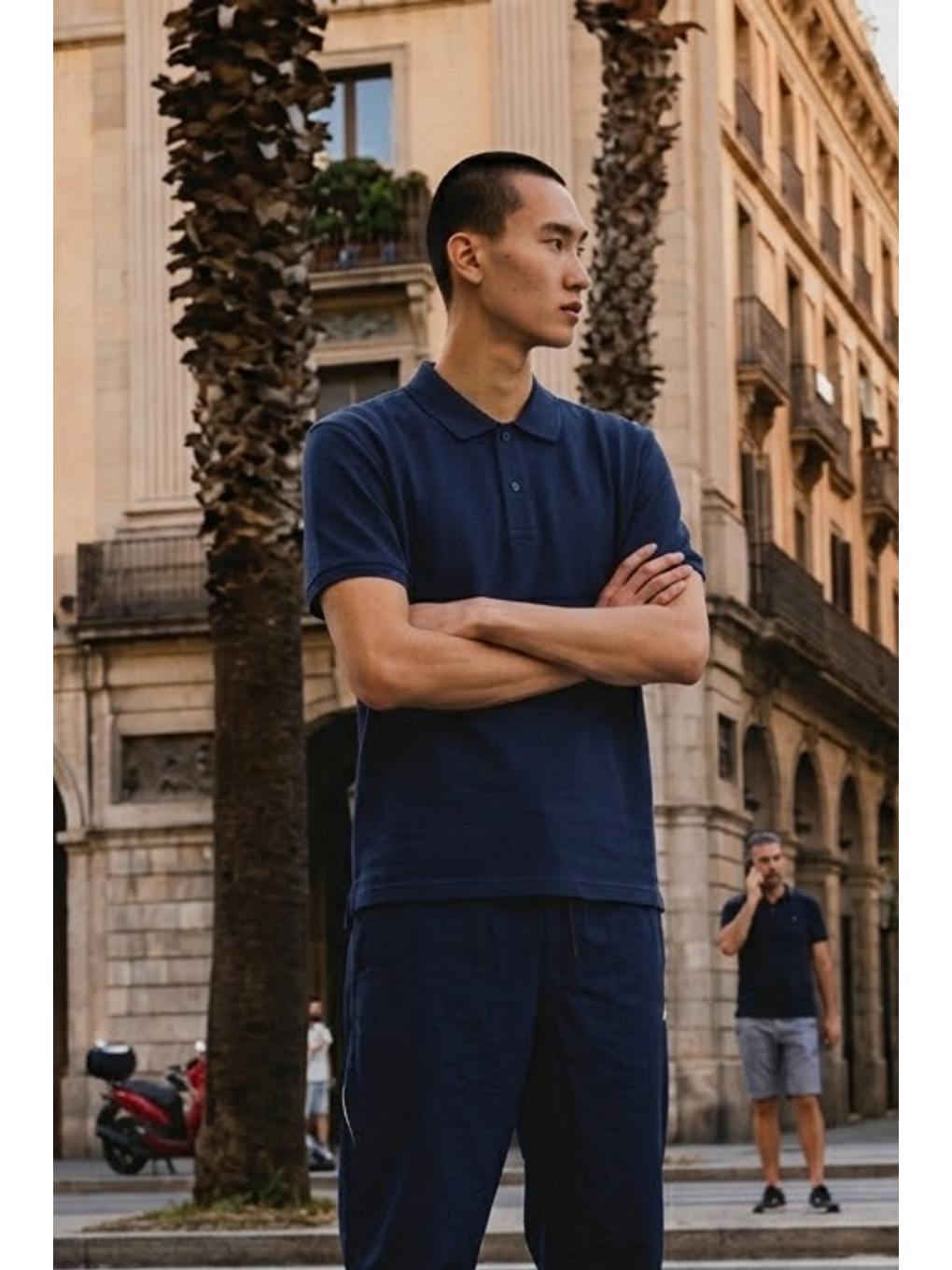 Erkek Basic Bol Lacivert Polo Yaka Tişört-1