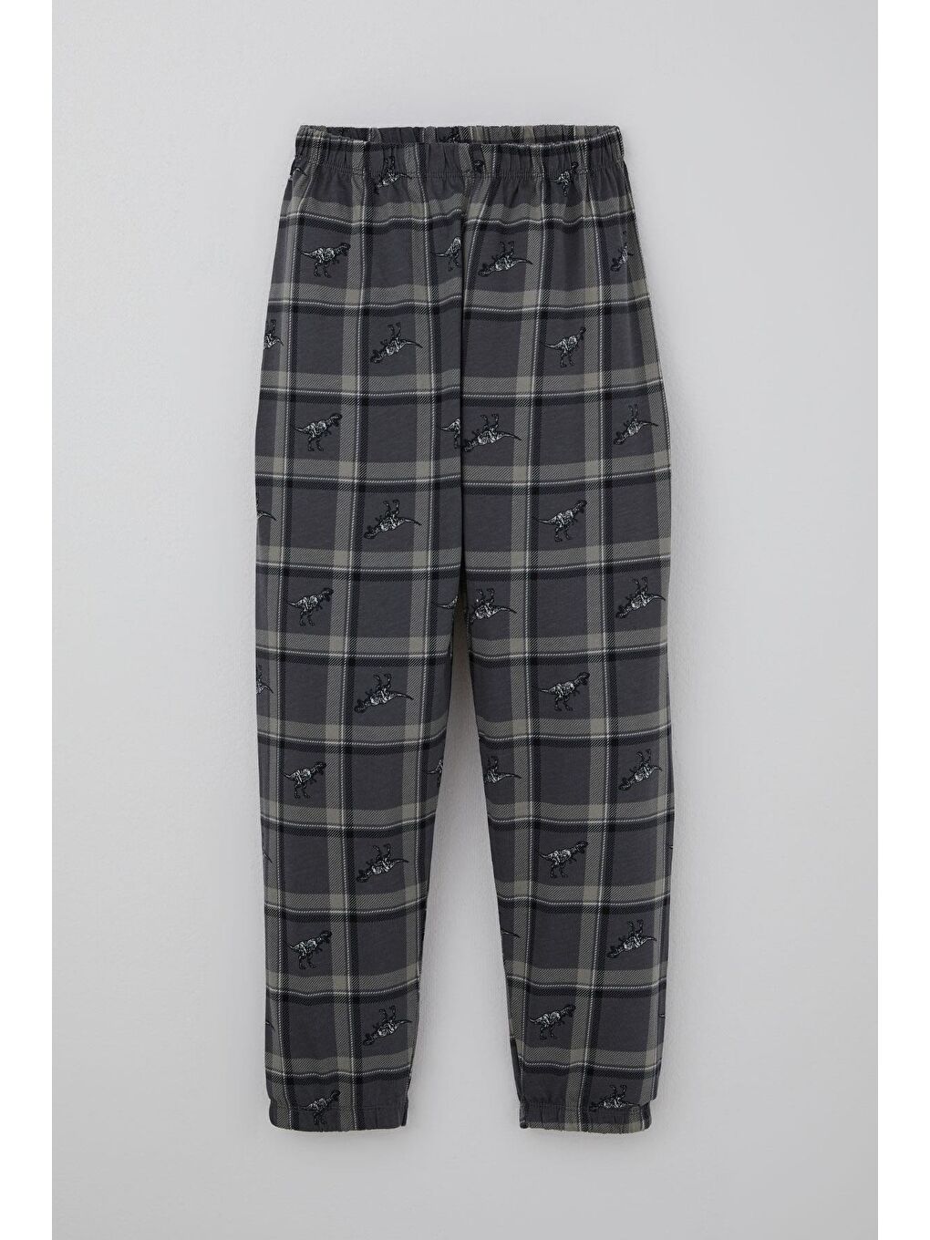 Erkek Çocuk Pijama Takımı Dinozor Krallığı Ekose Desenli Gri (4-8 Yaş)-2