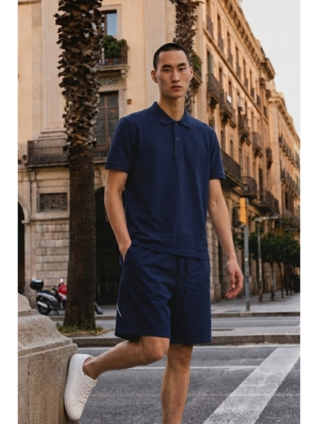 Erkek Basic Bol Lacivert Polo Yaka Tişört-2