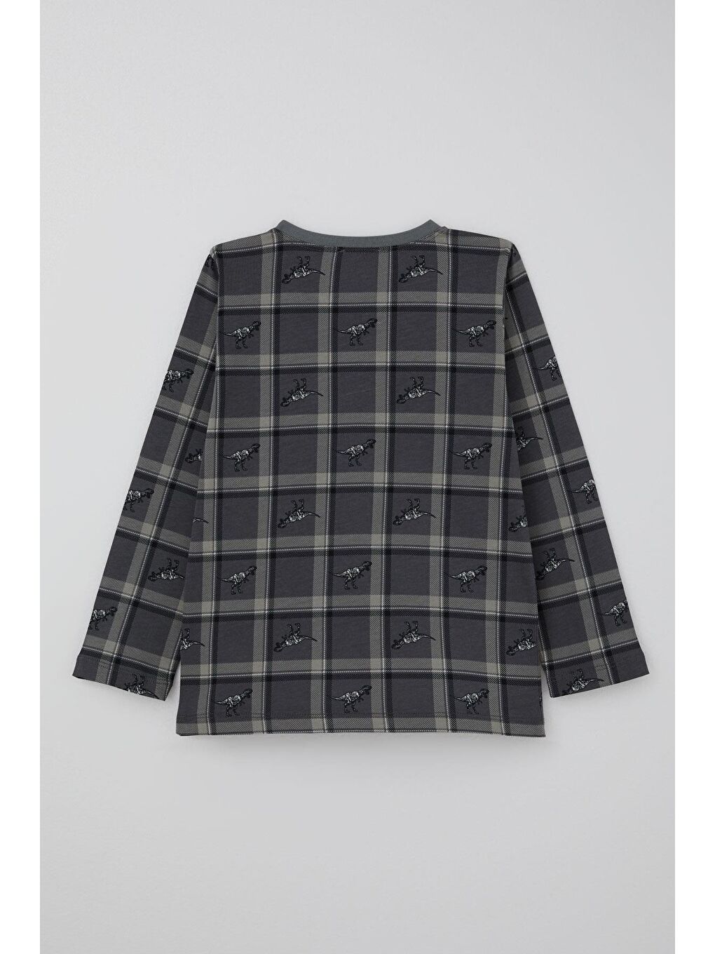 Erkek Çocuk Pijama Takımı Dinozor Krallığı Ekose Desenli Gri (4-8 Yaş)-3