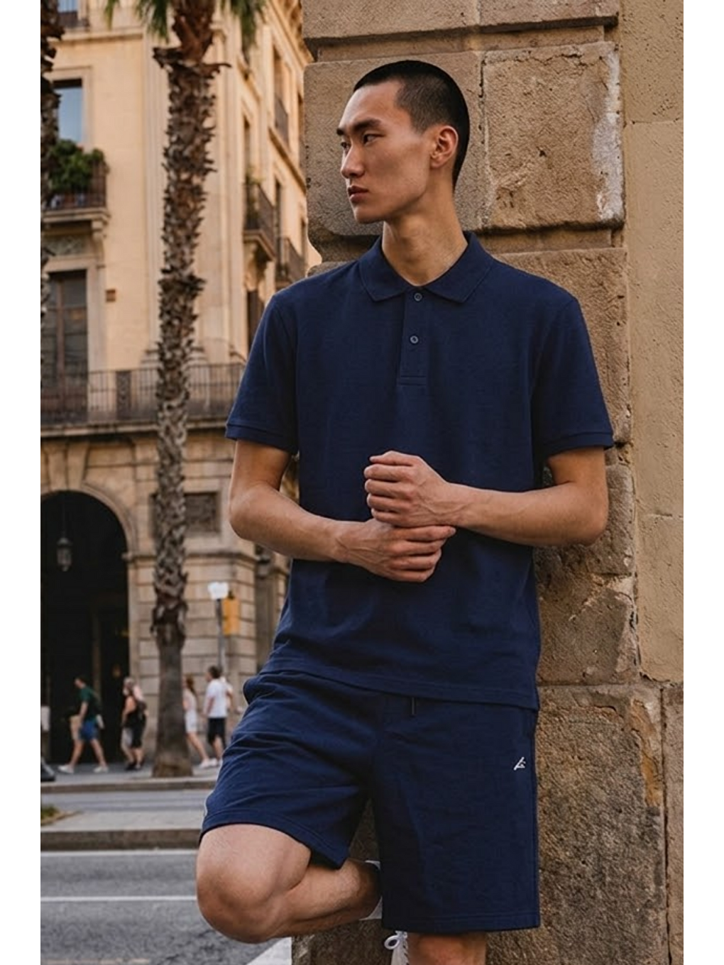 Erkek Basic Bol Lacivert Polo Yaka Tişört-3