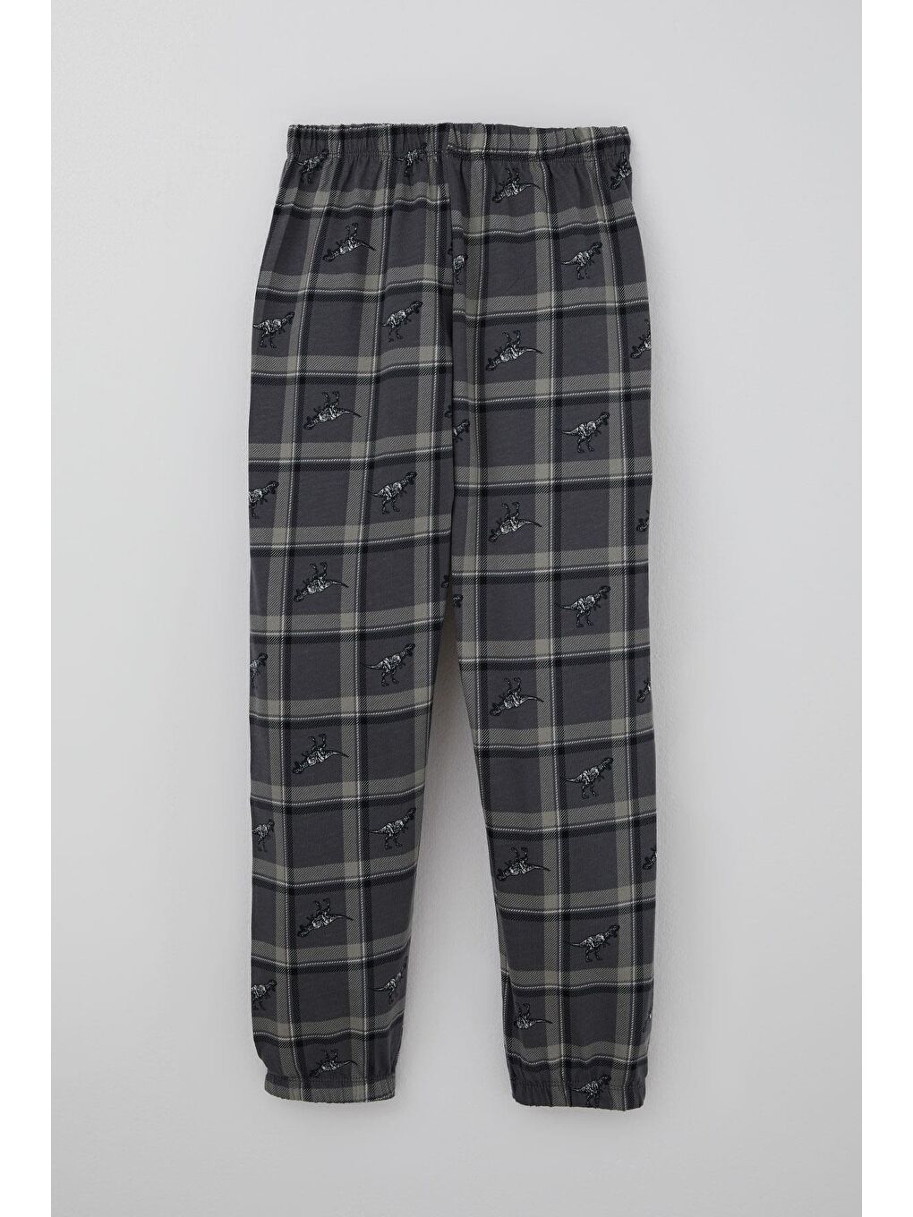 Erkek Çocuk Pijama Takımı Dinozor Krallığı Ekose Desenli Gri (4-8 Yaş)-4
