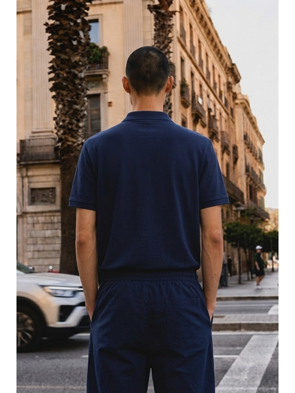 Erkek Basic Bol Lacivert Polo Yaka Tişört-4