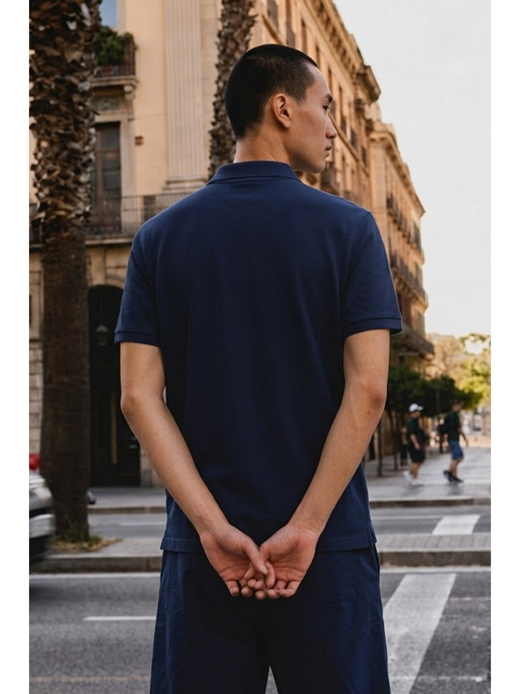 Erkek Basic Bol Lacivert Polo Yaka Tişört-5