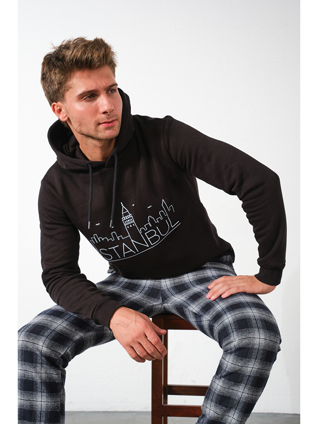 Siyah Ekoseli Flanel Pijama Altı Rahat Kesim Dar Paça Pamuklu-3