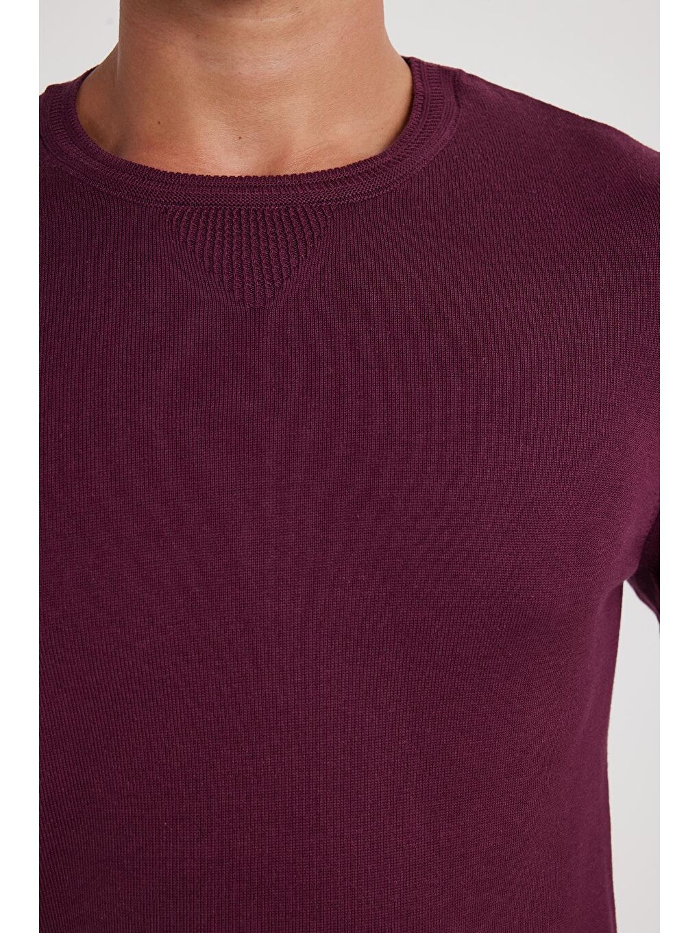 Erkek Standart Fit Normal Kesim Bisiklet Yaka Bordo Triko Kazak-2