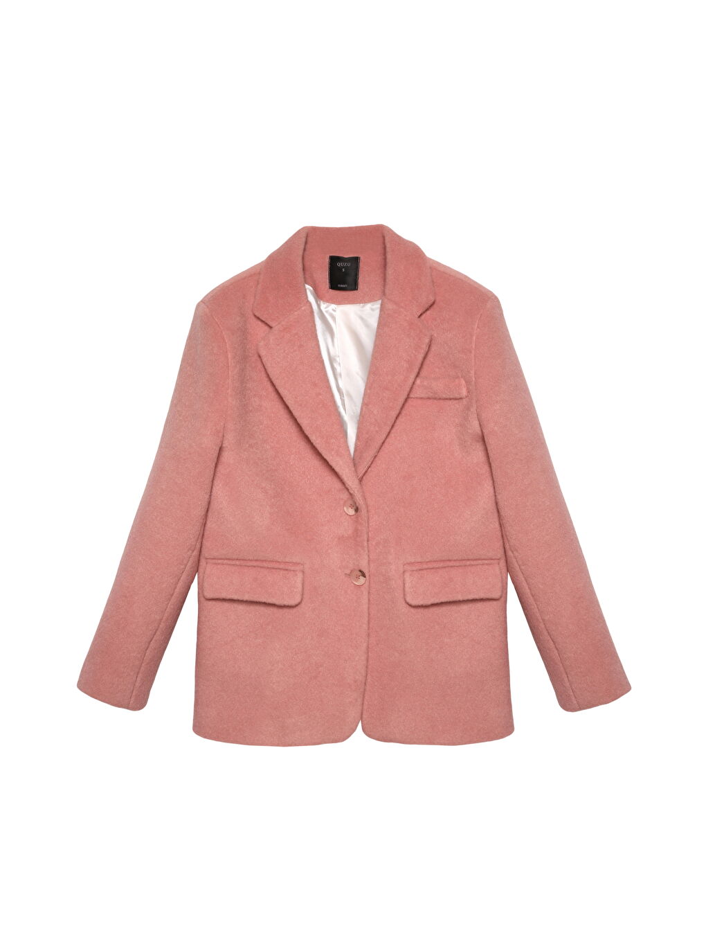 QUZU Pembe Kruvaze Yaka Kaşe Blazer Ceket Pembe