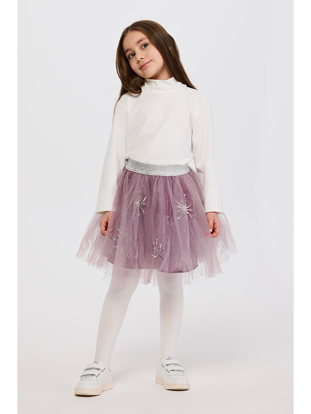 Kız Çocuk Pul Nakışlı Mor Tütü Etek