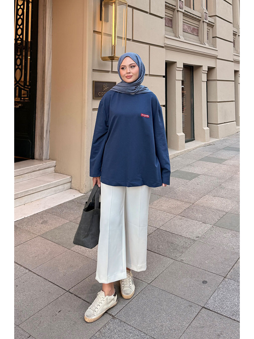 Kadın Arma Detay Tunik Mavi-2