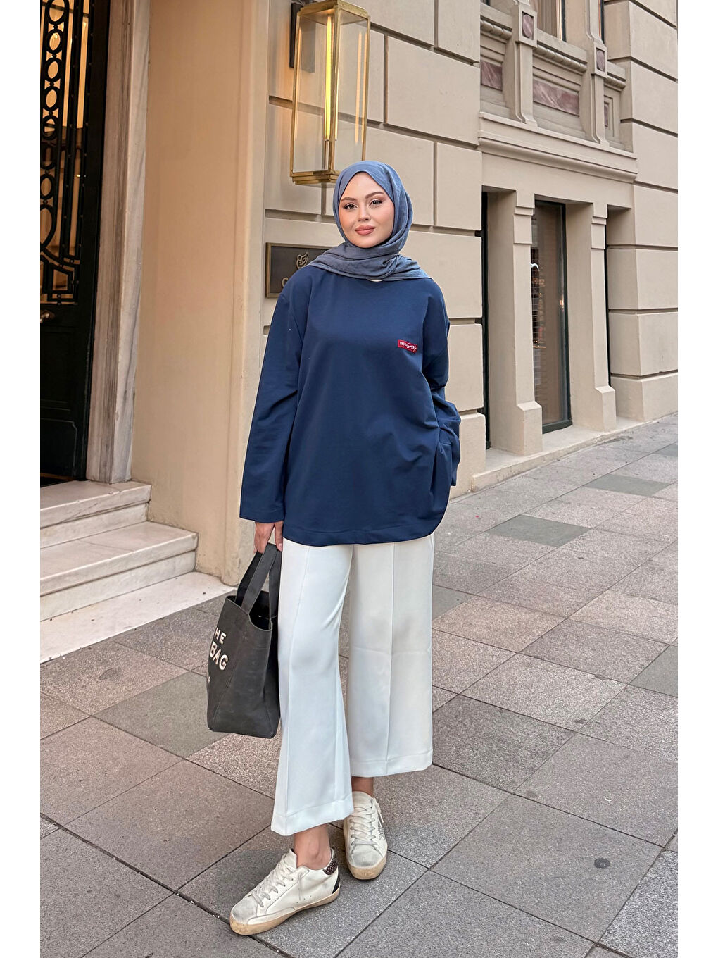 Kadın Arma Detay Tunik Mavi-4