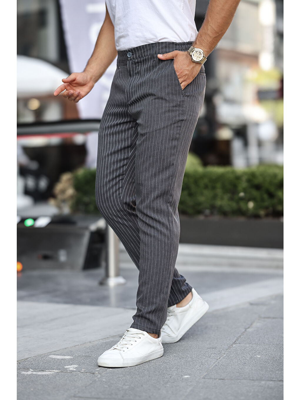 comstar Füme Erkek Slim Fit Çizgili Pantolon