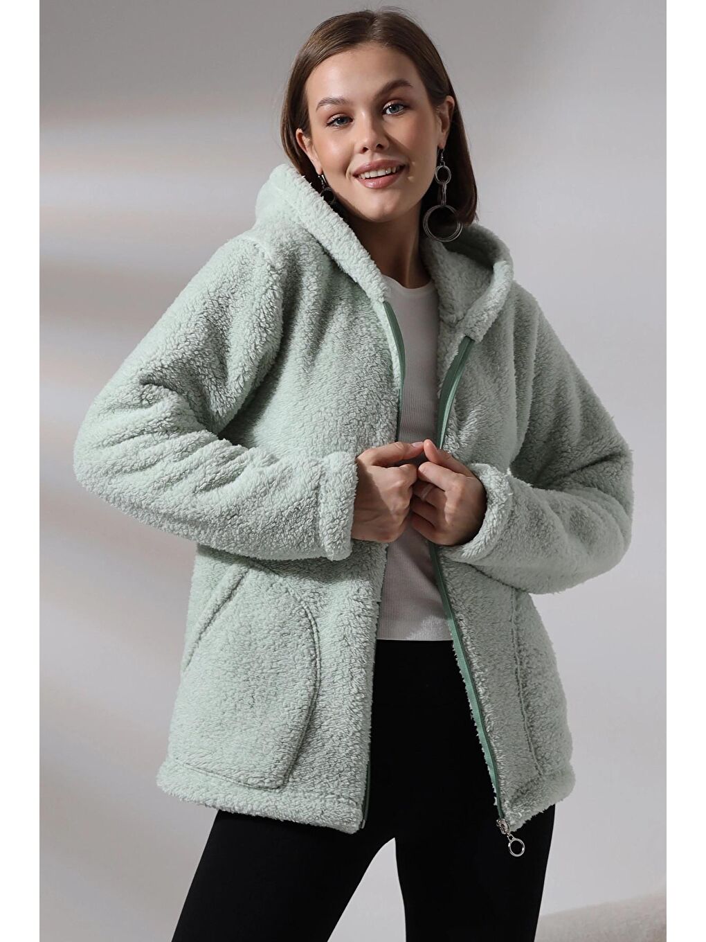 Yeşil Fermuarlı Polar Sweat