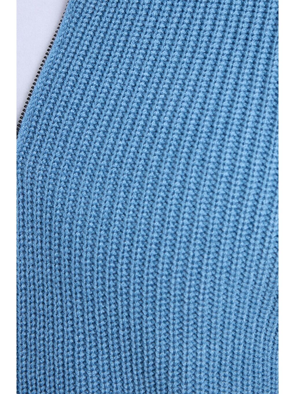 Erkek Slim Fit Dar Kesim Fermuarlı İndigo Dik Yaka Triko Kazak-6