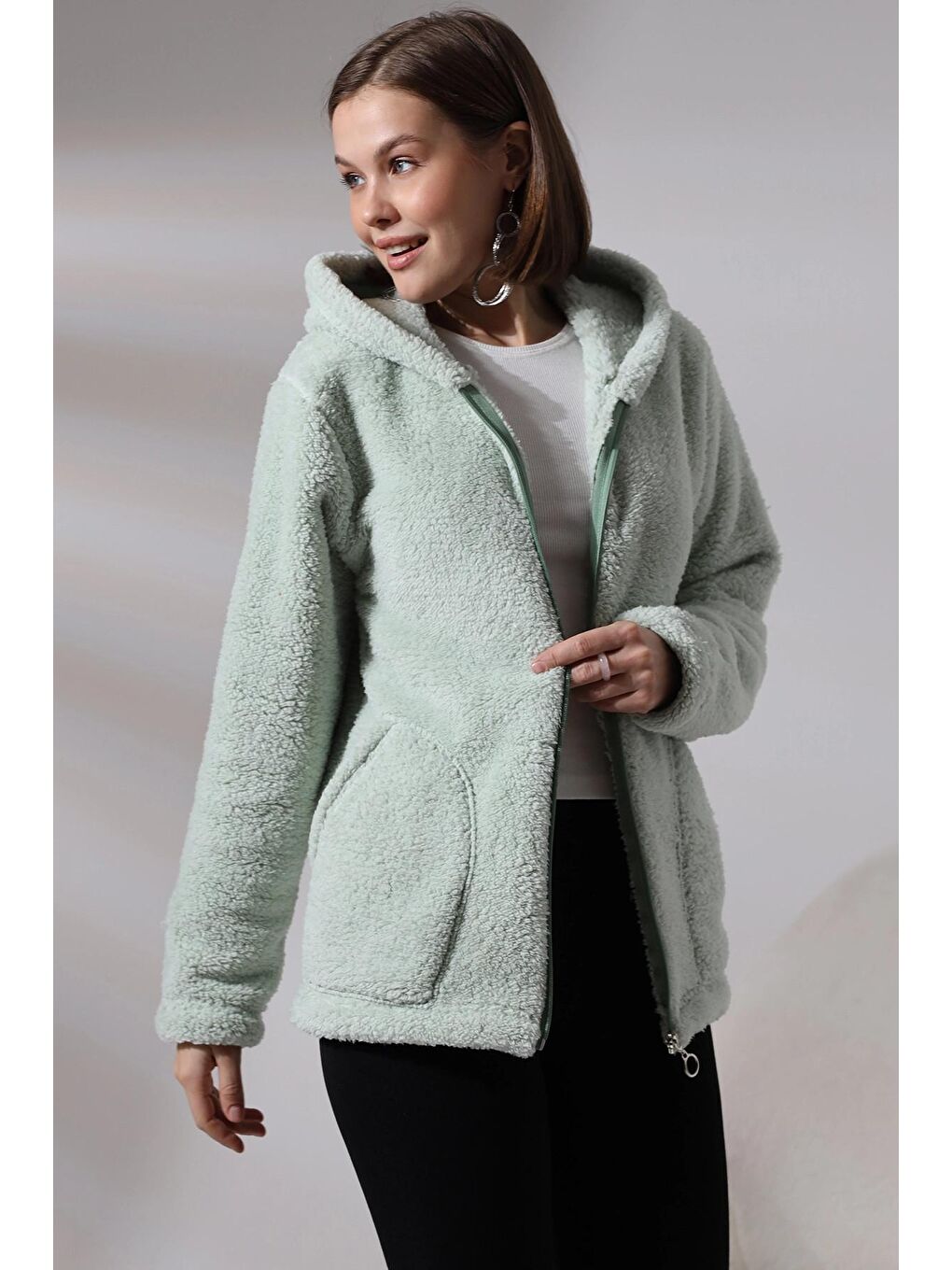 Yeşil Fermuarlı Polar Sweat-1