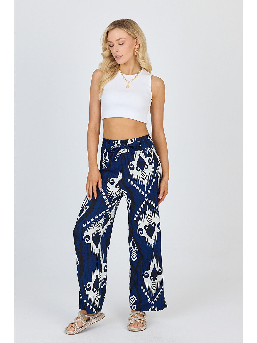 Kadın Bürümcük Lacivert Pantolon-1