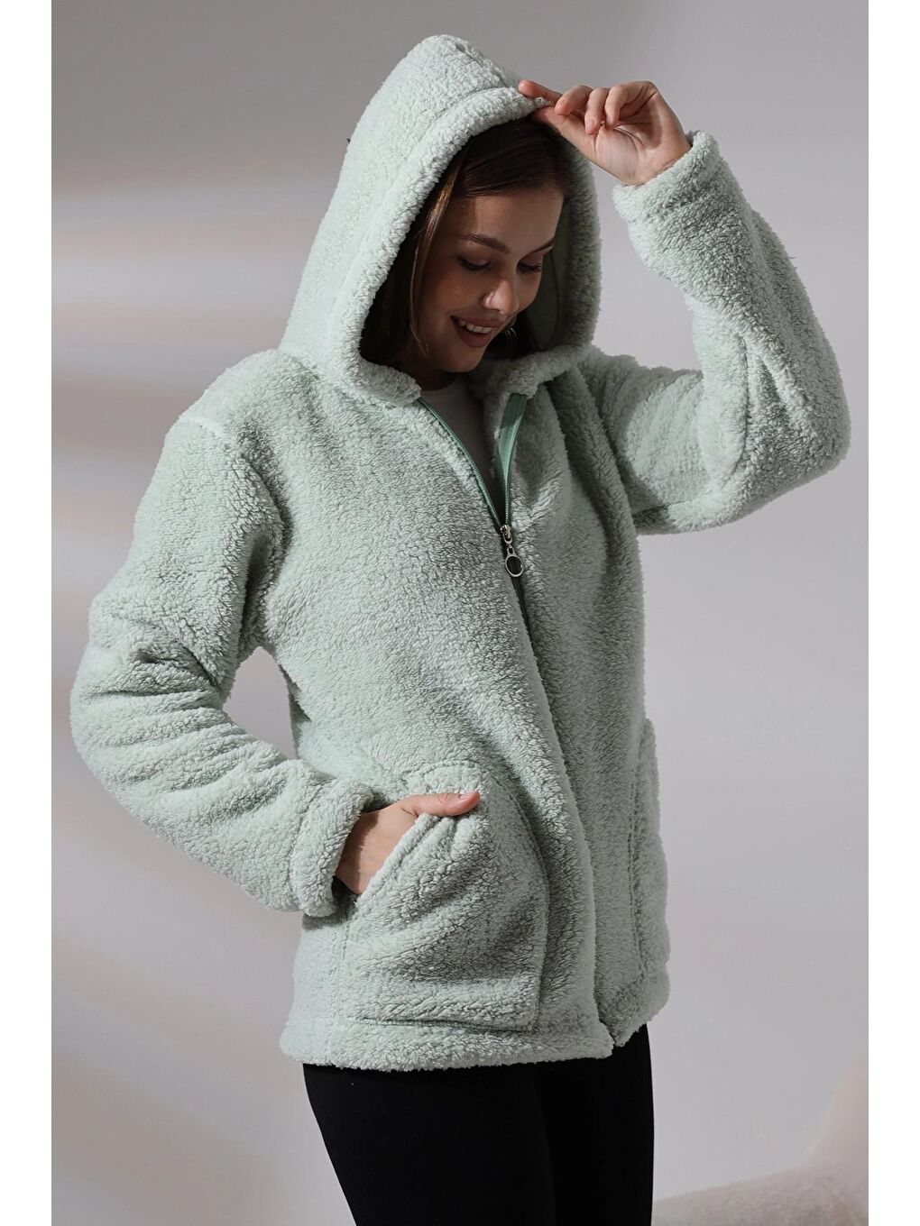 Yeşil Fermuarlı Polar Sweat-3