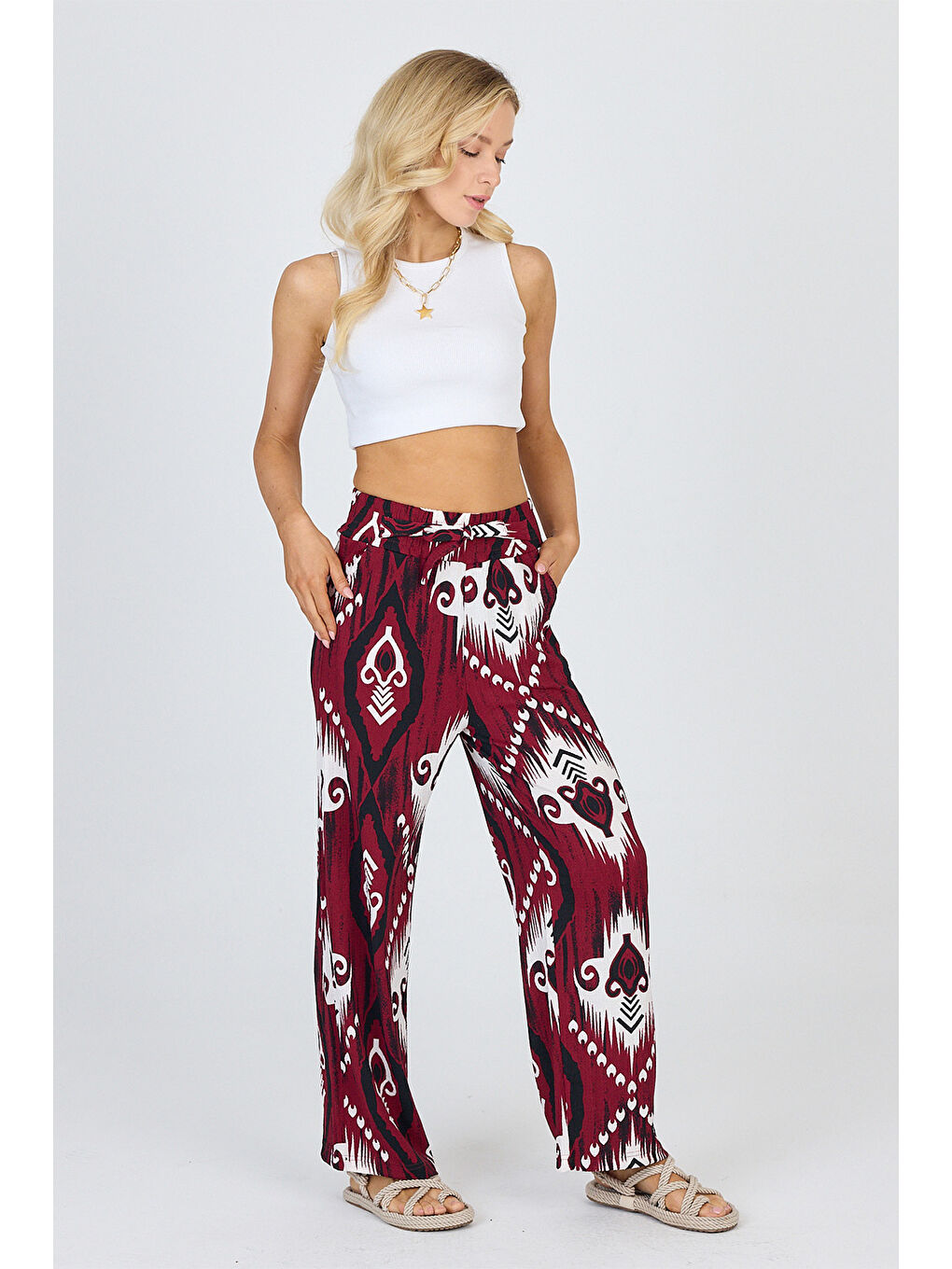 Kadın Bürümcük Bordo Pantolon-2