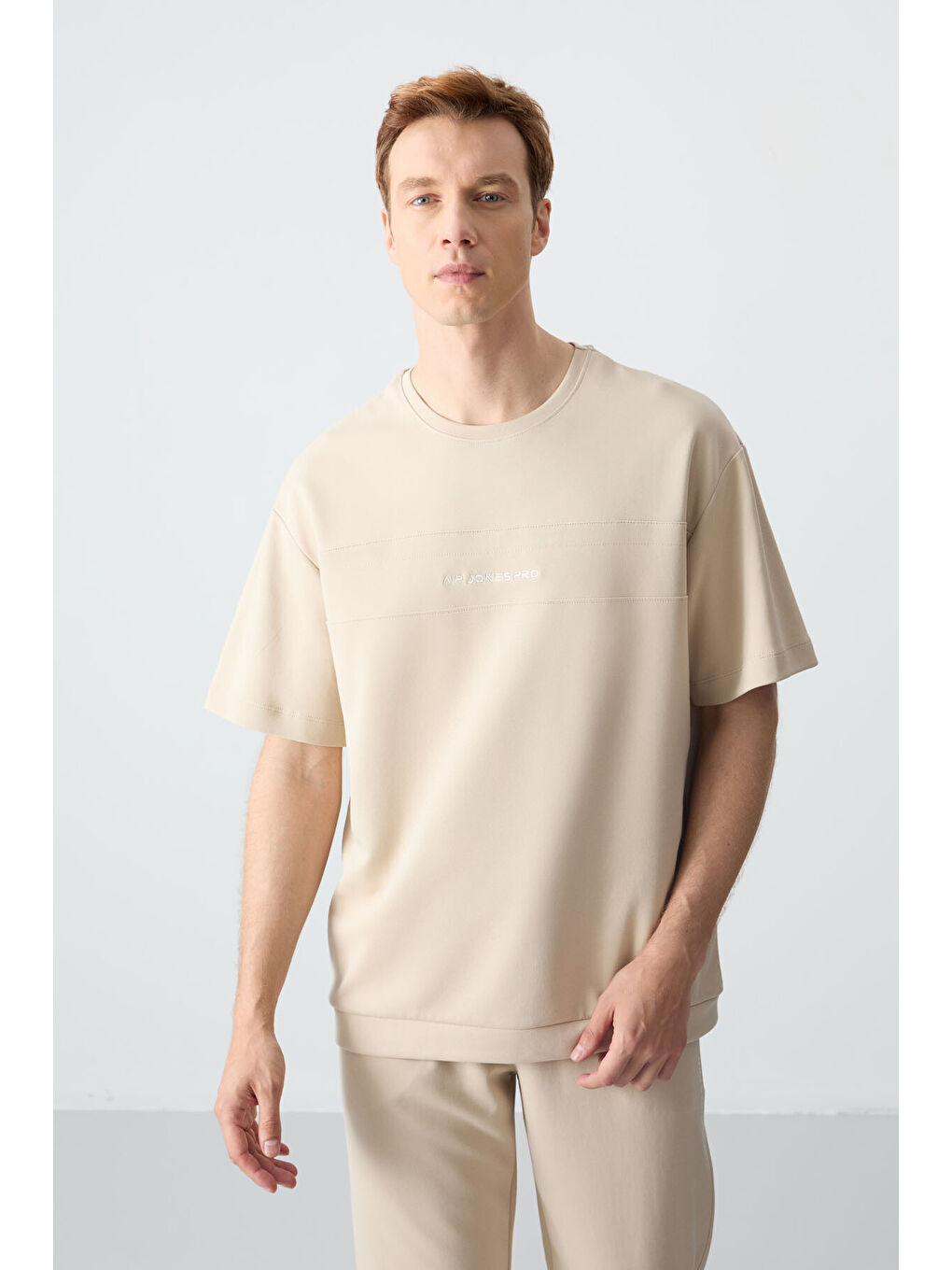 AIR JONES Bej Pamuklu Kalın Yumuşak Dokulu Oversize Fit Basic Erkek Eşofman Takım - 85261 - 4