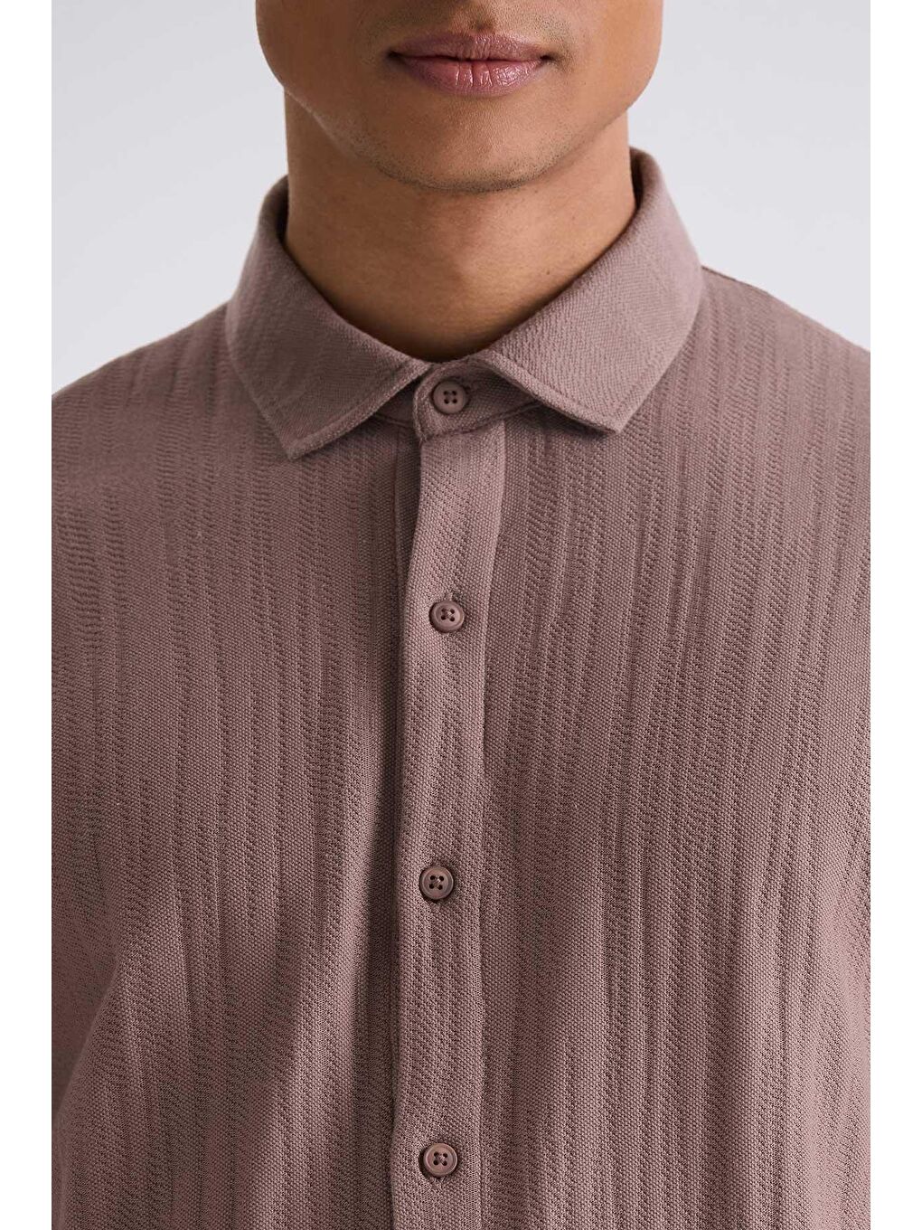 Bej Slim Fit Düğmeli Gömlek-2