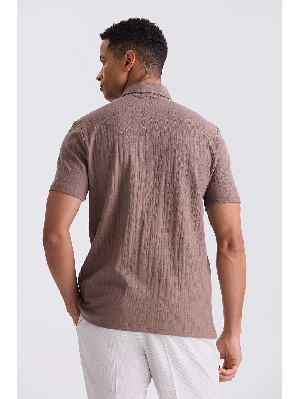 Bej Slim Fit Düğmeli Gömlek-3