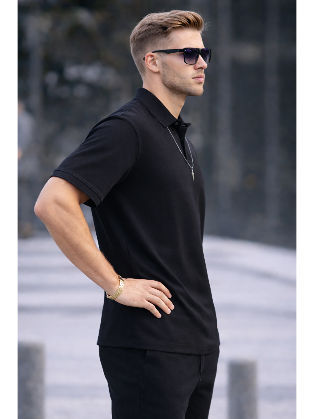 Erkek Basic Relax Siyah Polo Yaka Tişört-4