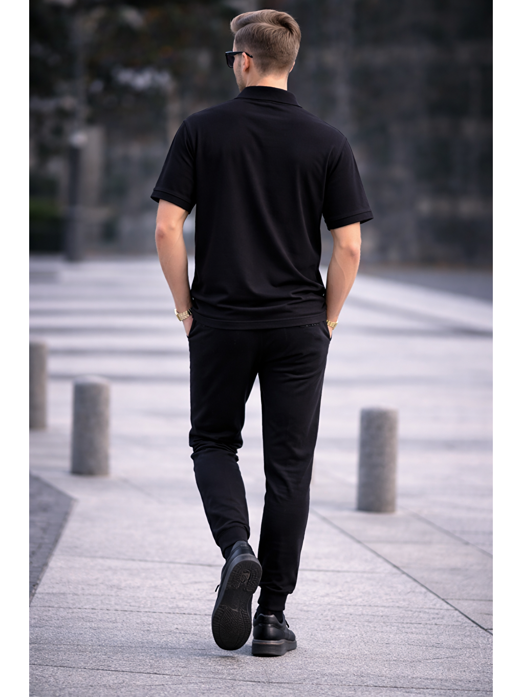 Erkek Basic Relax Siyah Polo Yaka Tişört-5