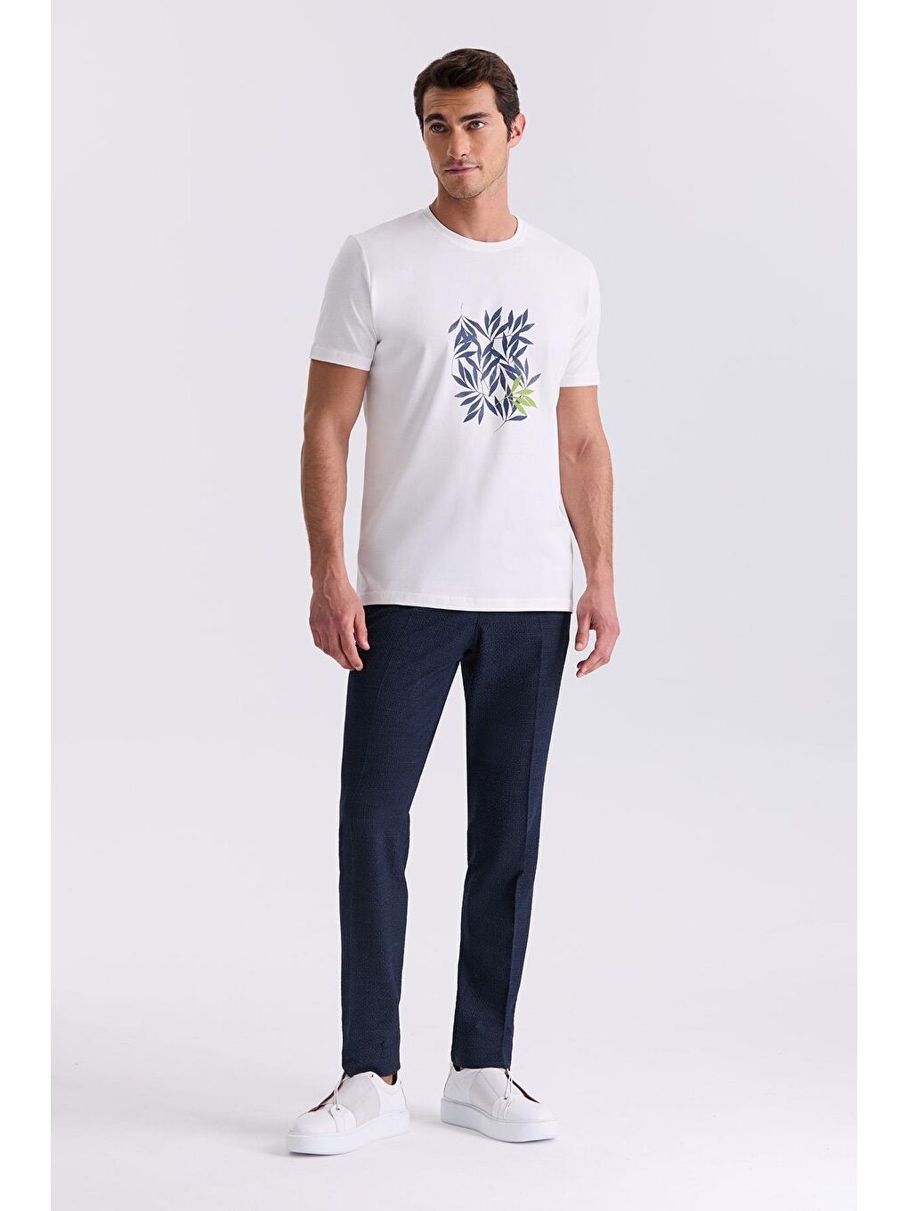 Ekru Slim Fit Bisiklet Yaka T-Shirt-1