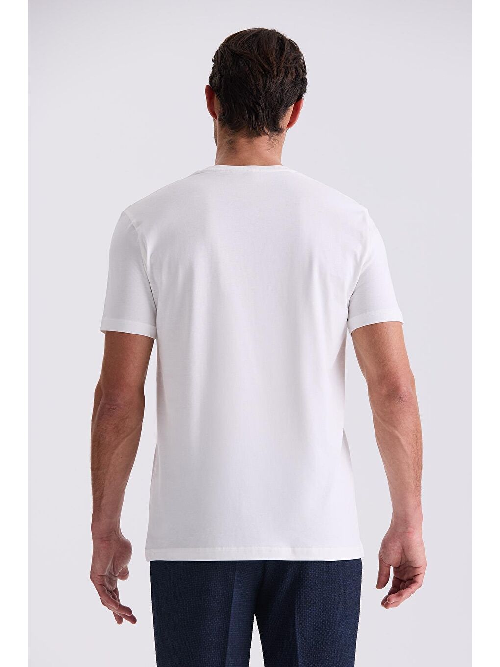 Ekru Slim Fit Bisiklet Yaka T-Shirt-3