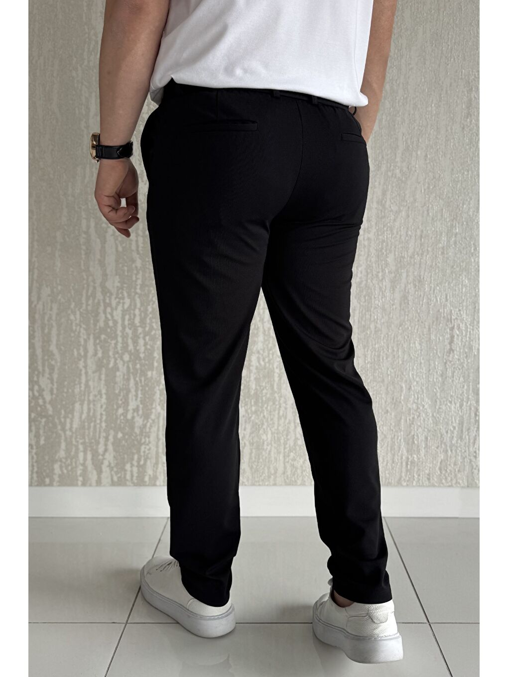 Siyah Bel Bağcıklı Fermuarlı Erkek Jogger Pantolon-2