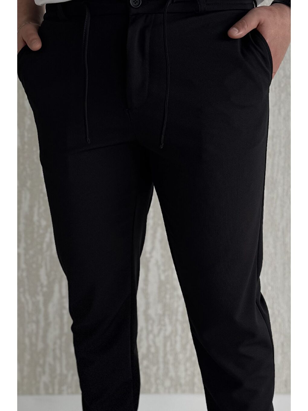 Siyah Bel Bağcıklı Fermuarlı Erkek Jogger Pantolon-3