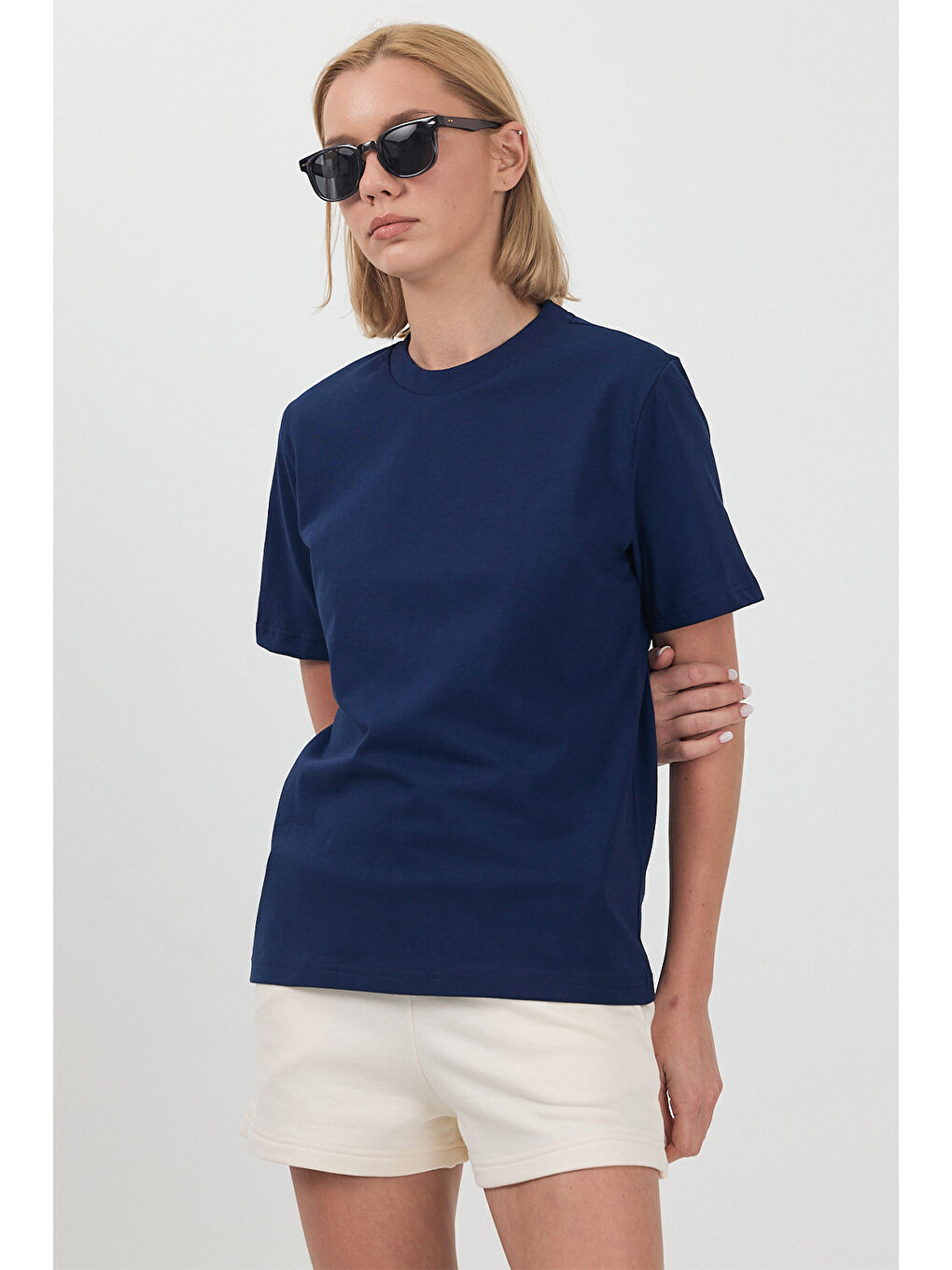 Kadın Basic Lacivert T-Shirt-1