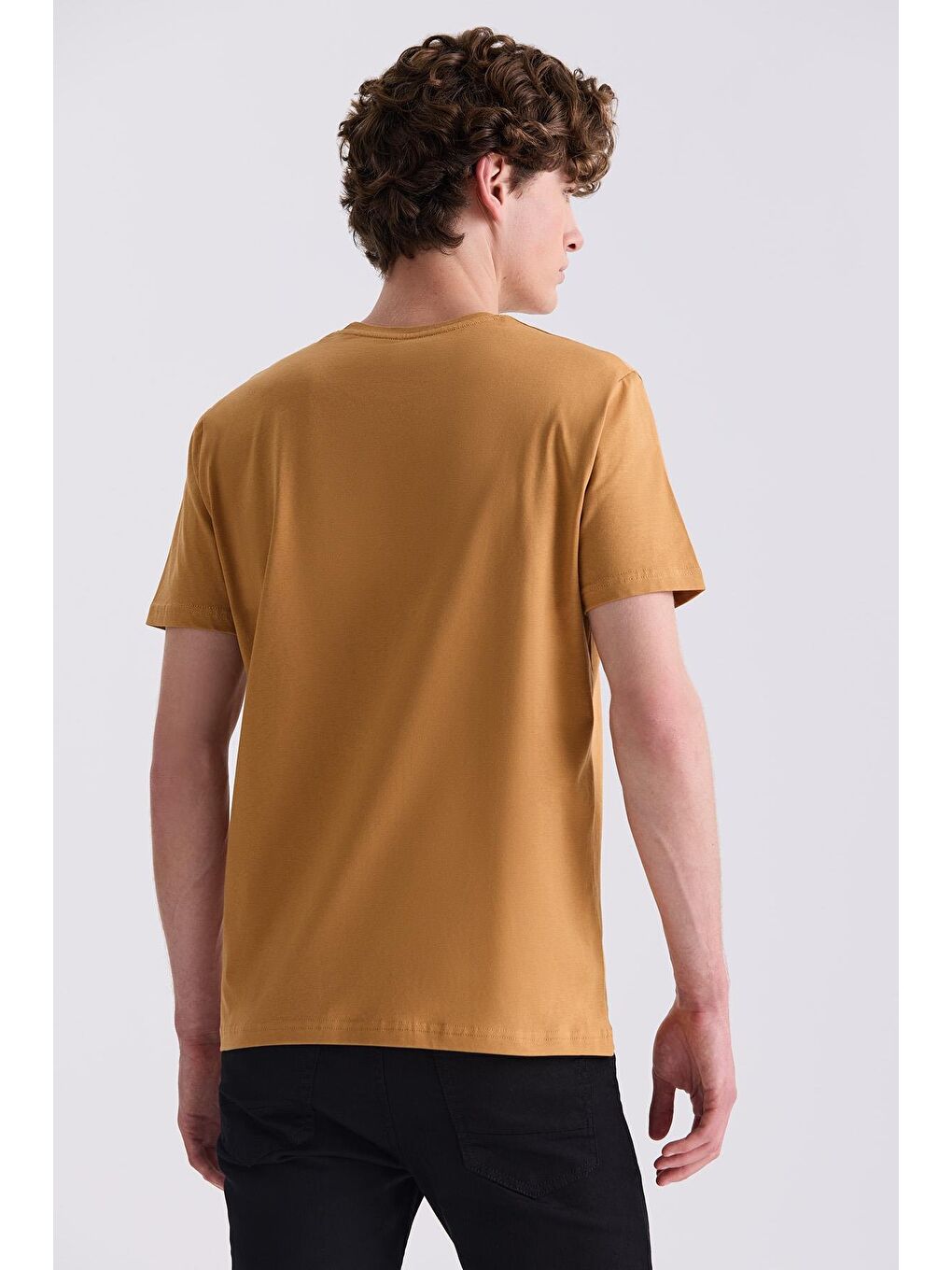 Sarı Hardal Slim Fit Bisiklet Yaka T-Shirt-3