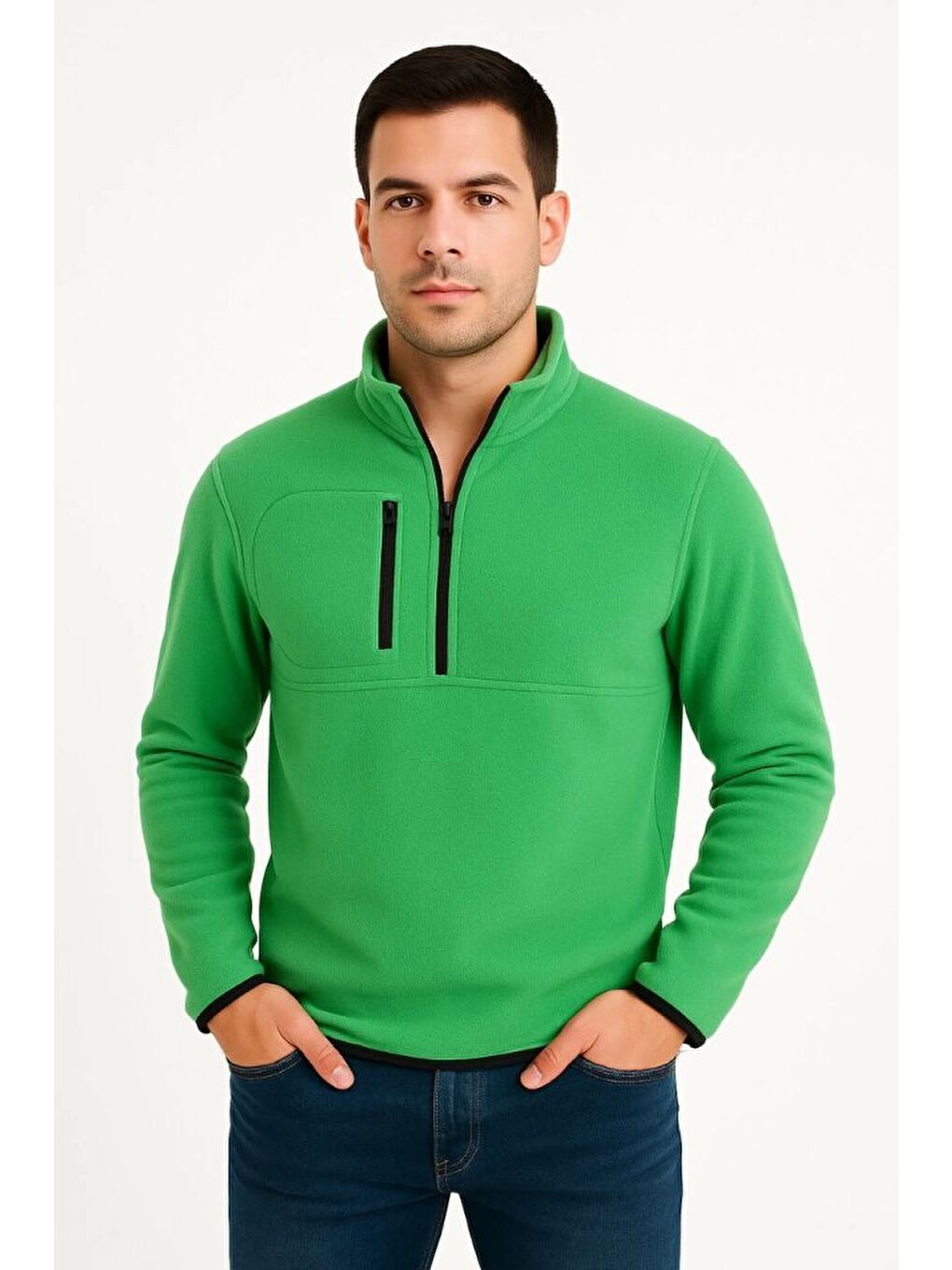 Yeşil Erkek Polar Kazak-3