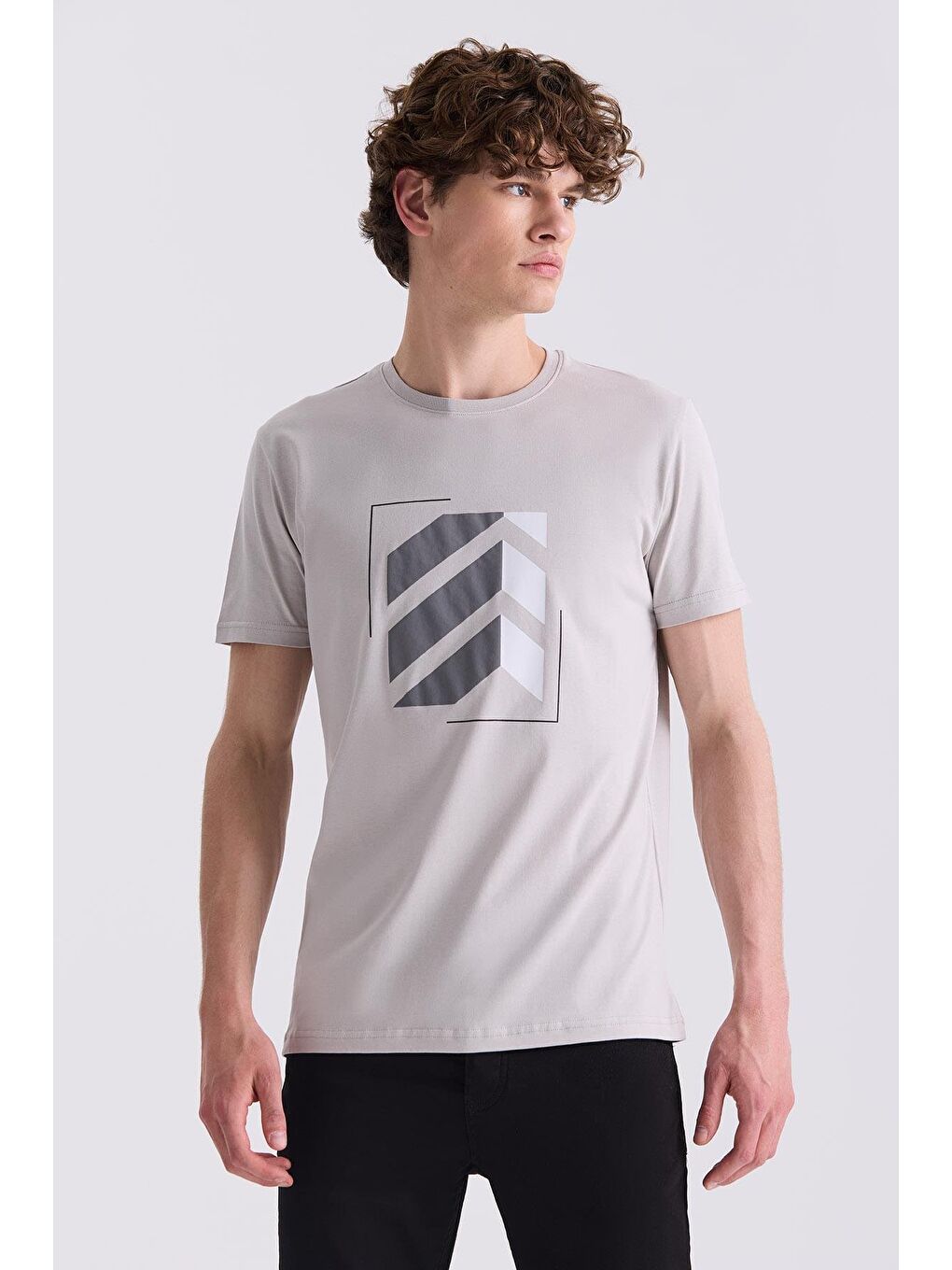 Gri Slim Fit Bisiklet Yaka T-Shirt