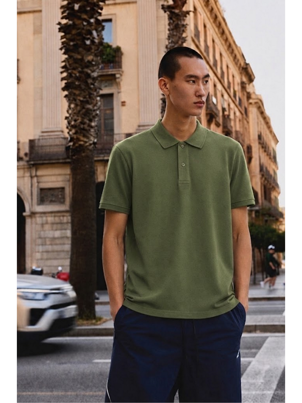 Erkek Basic Bol Haki  Polo Yaka Tişört